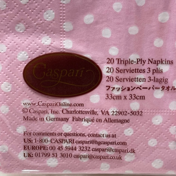 Lot of 7 pks Caspari Small Dots Luncheon Napkins PINK - 20 Per Package. - Picture 4 of 6